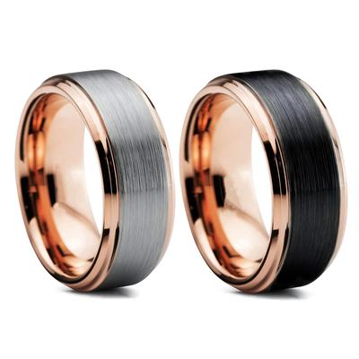 New Fashion 8mm Rose Gold Color Stainless Steel Rings Black Brushed Men Women 'S Party Wedding Band Jewelry Size 6 -13