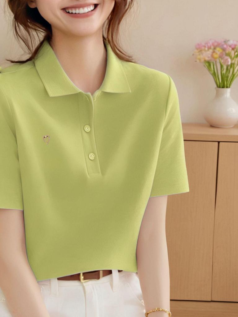 Women's Loose-Fit Short-Sleeved Polo Shirt - Summer 2025 Korean Style