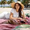 Spa Cat Beach Towel, Cute Cat In Pink Robe Sunglasses Print Oversized Bath Towel, Soft Quick Dry Cat Lover Summer Beach Blanket
