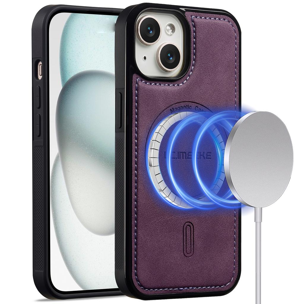 LC.IMEEKE L6 For iPhone 15 Plus/14 Plus Case PU Leather Coated PC TPU Phone Cover Compatible with MagSafe