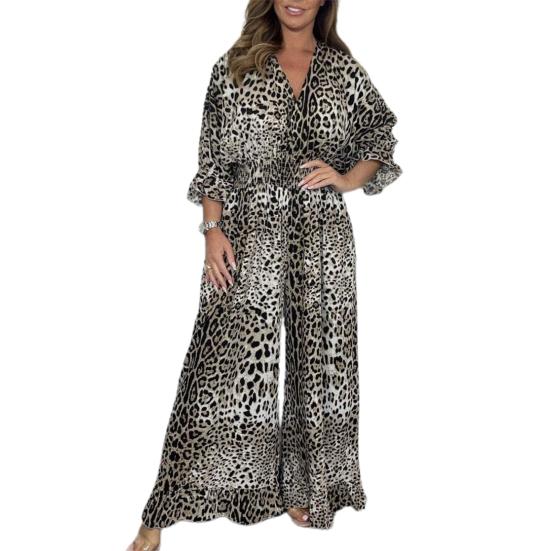 

Женский комбинезон с принтом, широкий крой, V-образный вырез, средняя рюша, пэчворк, высокая талия, свободный, полная длина, для поездок на работу 3XL кремовый