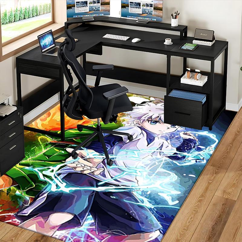 1pc Hunter X Hunter Killua and Gon Anime Chair Mat - Office Desk Carpet with Electric and Fire Design, Suitable for Home Decor, Gaming Room, Seasonal