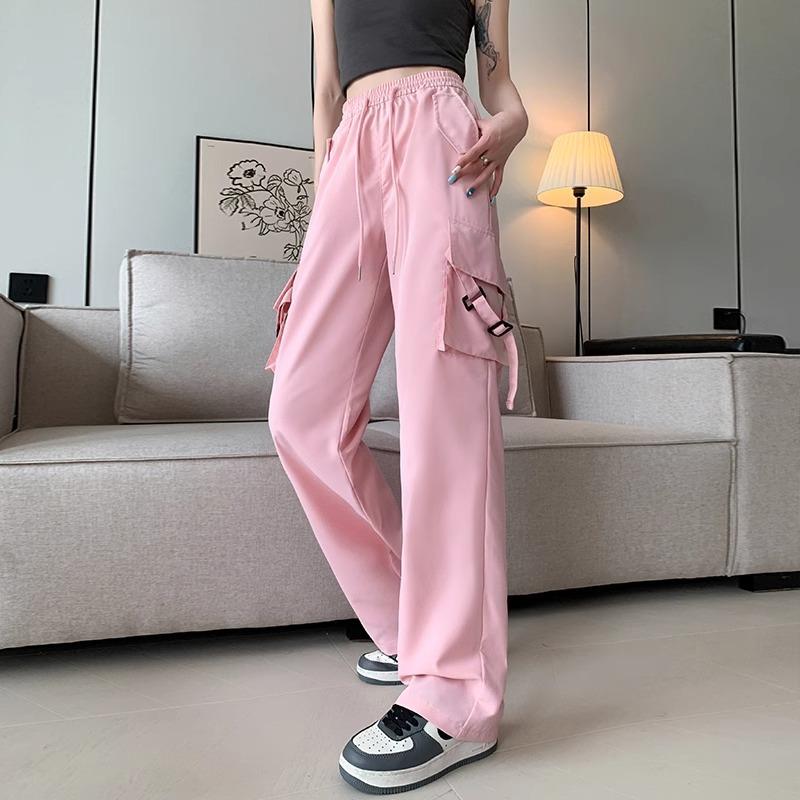 

Women s Summer Retro High-Waist Cargo Pants: Slimming, Loose, European-American Style with Drawstring 5XL