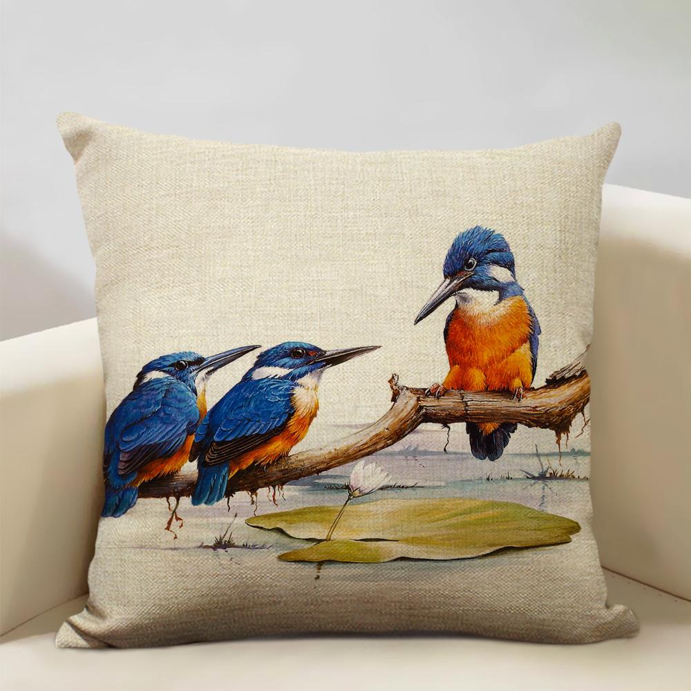 Bird Parrot Sofa Cushion Cover Bedroom Living Room Hotel Cafe Decoration Pillow Case 45x45cm Linen Pillowcase Chair Cushions