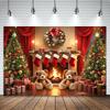 White Christmas Tree Fireplace Photography Background Vinyl Backdrops for Children Baby Family Party Photoshoot Photo Studio