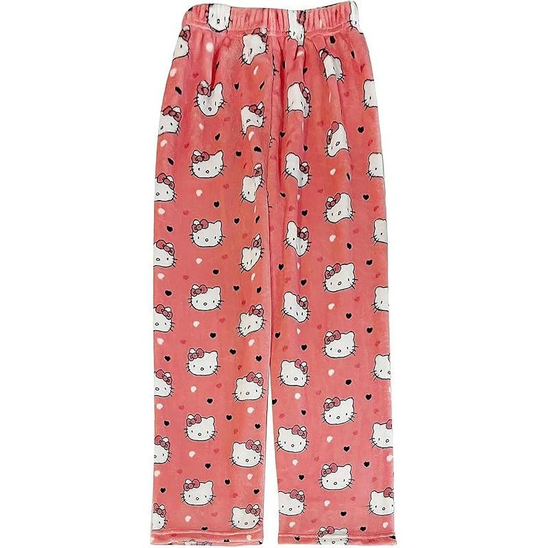 Pantaloni de Pijama HelloKitty pentru Femei Pantaloni de Casă din Fleece cu Desene Animate pentru Halloween Călduroși Căptușiți cu Fleece Toamnă Iarnă