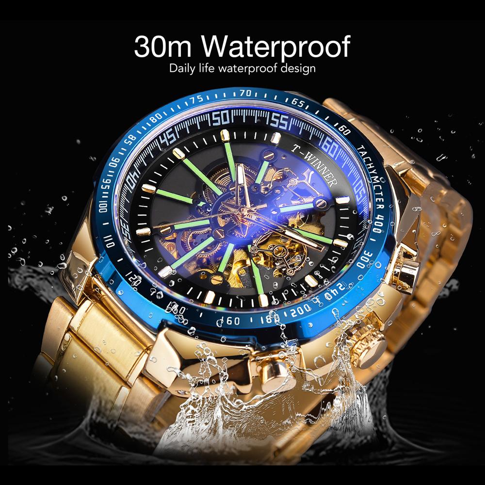WINNER New Top Men's Watch Automatic Mechanical Strap Calendar Water Ghost Series Watch Silver Stainless Steel Waterproof Luminous