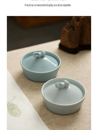 Bamboo Hat Porcelain Inkstone with Lid - Anti-Dry Ink Storage for Calligraphy Supplies and Study Decor