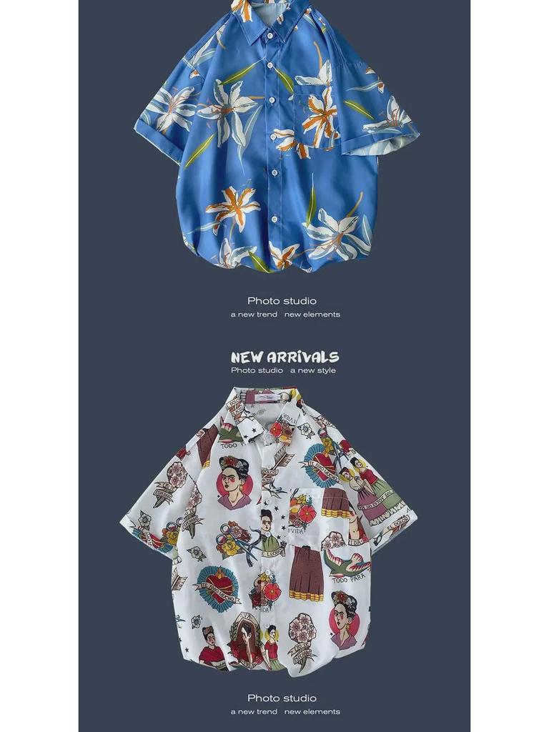 Camisa de Verano Coreana Retro Floral Holgada para Pareja - Top de Manga Corta para Hombre a la Moda