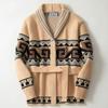 Men's Autumn Winter Mid-Length Thick Knit Jacquard Belted Cardigan Sweater Coat SY0205