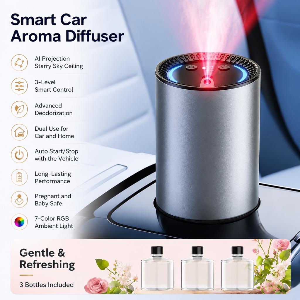 New Electric Car Air Freshener Car Interior Odor Remover Long-lasting Car Perfume Smart Air Purifier with Starry Sky Top