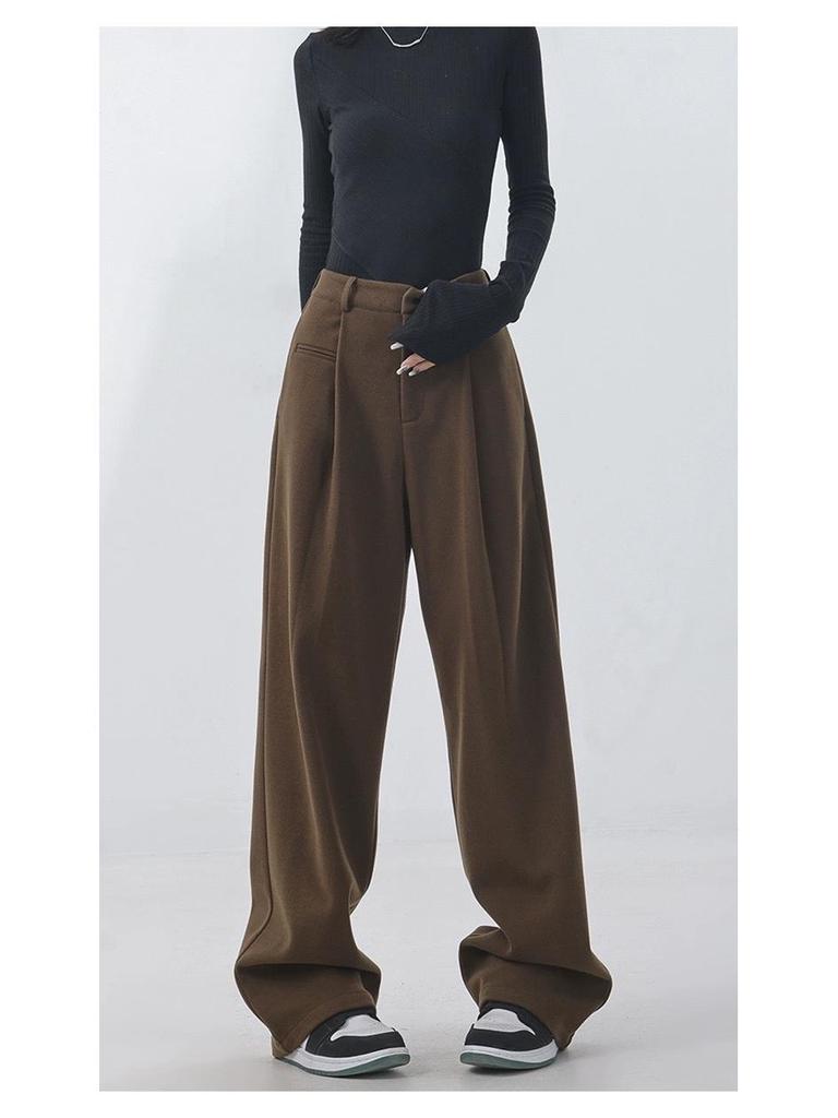 Retro Slimming Melange Wide-Leg Pants for Women - Autumn/Winter Collection