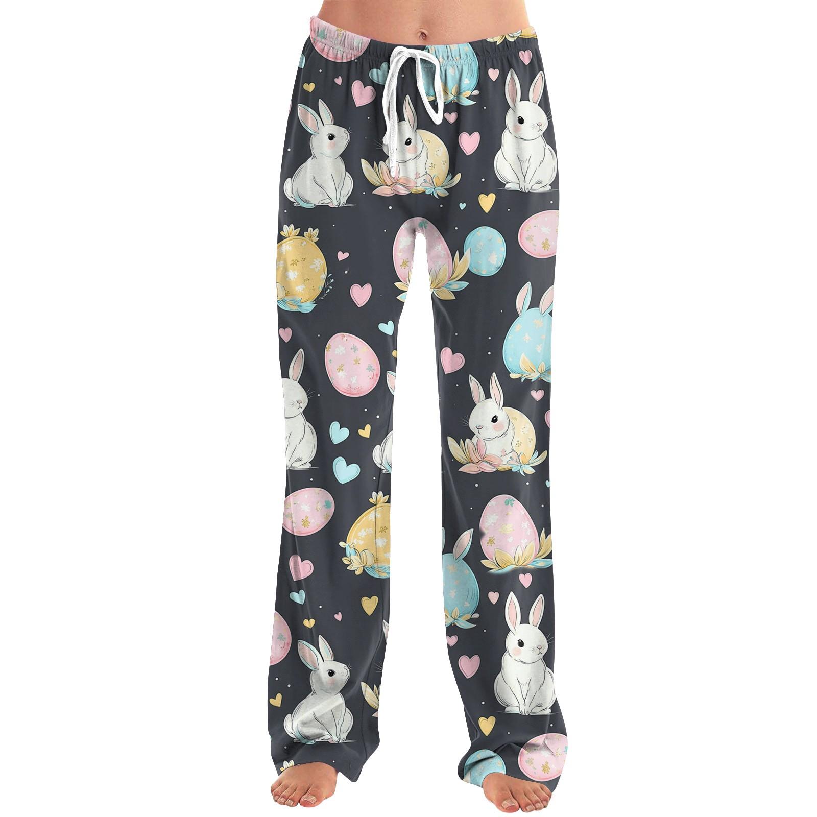 

Женские пижамные штаны, одежда для сна, повседневные брюки с эластичной резинкой на талии, удобные прямые свободные брюки для йоги, пасхальные XXXL тёмно-синий