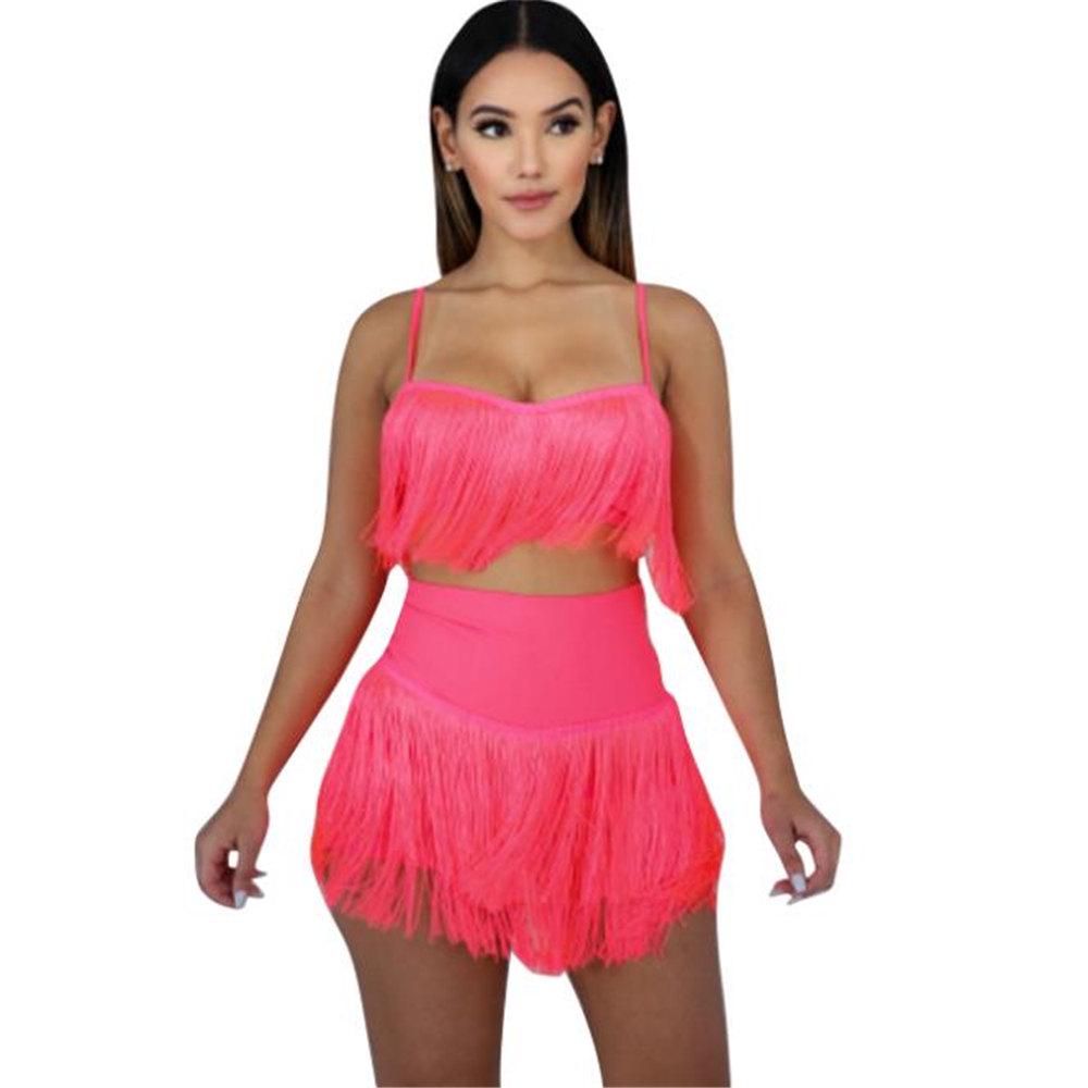 Tavimart Chicme Summer Women Spaghetti Strap Tassel Design Top & Shorts Set Femme Sexy 2 Pieces Casual Street Wear Outfits Clothing