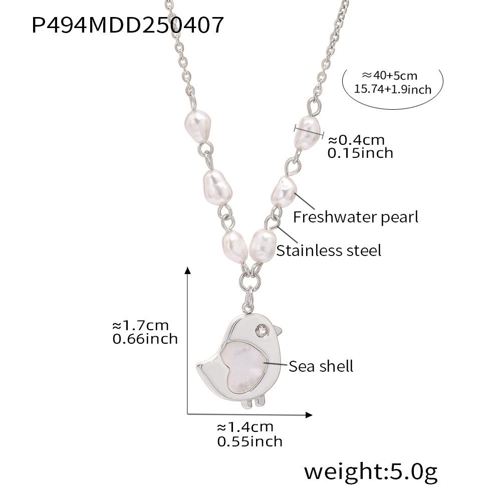 Qiong Yao Freshwater Pearl Heart Necklace: White Shell, Little Chicken Design, Gold-Plated Stainless Steel Clavicle Chain