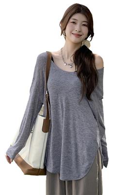 Ekieta Sheer Sun Loose Pullover Layering Long Fall Women's Blouse, Protection, Fit, Top, T-Shirt, Lightweight, Casual, Sleeve, Oversized, See-Through