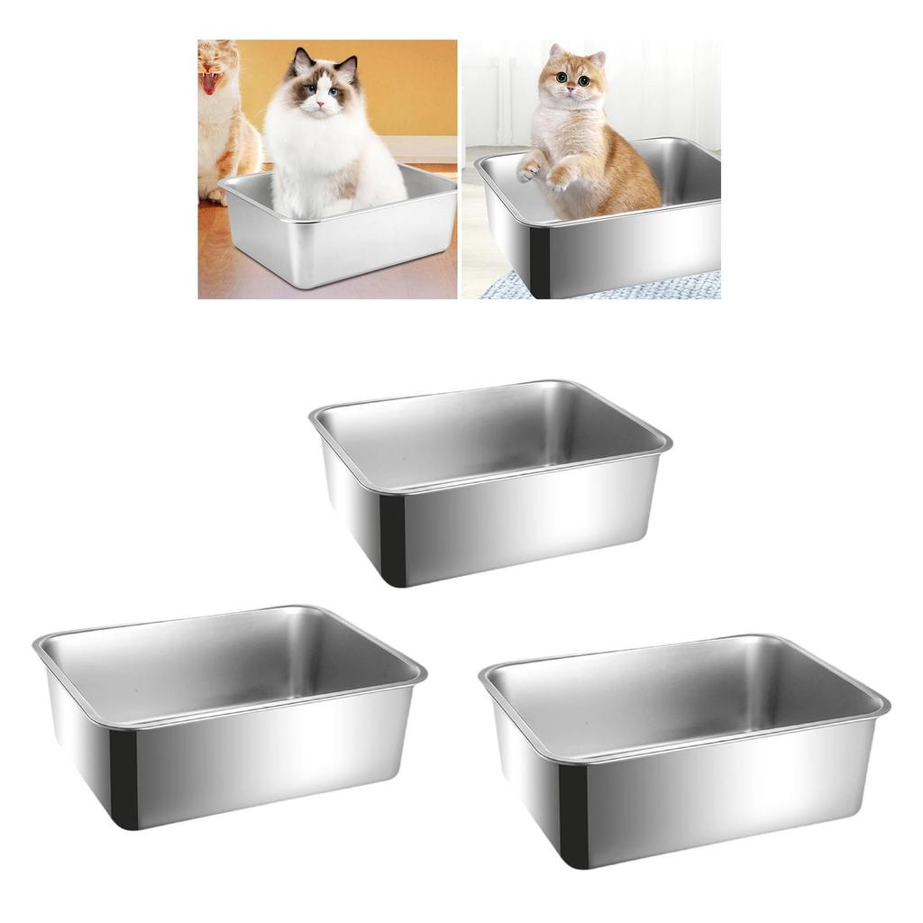 Cat Litter Box Pet Litter Tray Stainless Steel Large Container Sandbox Anti