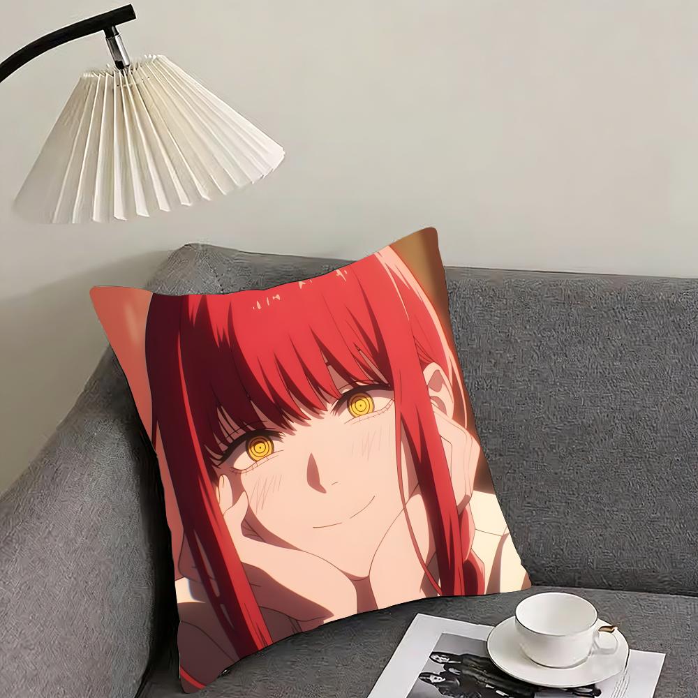 Anime Makima Chainsaw Man Cushion Cover Reversible Plush Pillow Cover – For car, sofa, bedroom, perfect as a gift.