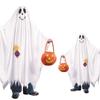 Spooky Halloween Ghost Cosplay Costume With Pumpkin Candy Bag For Kids
