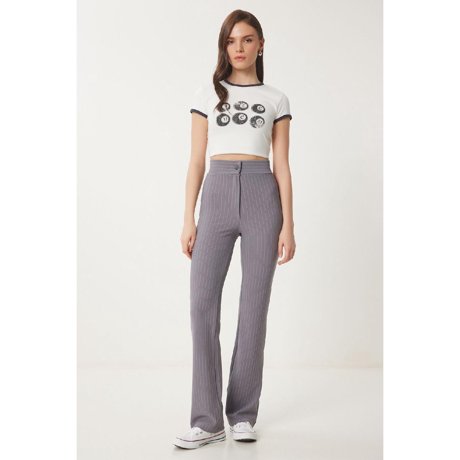 

High Waist Striped Pants Gray Lrv0018 38 сірий колір