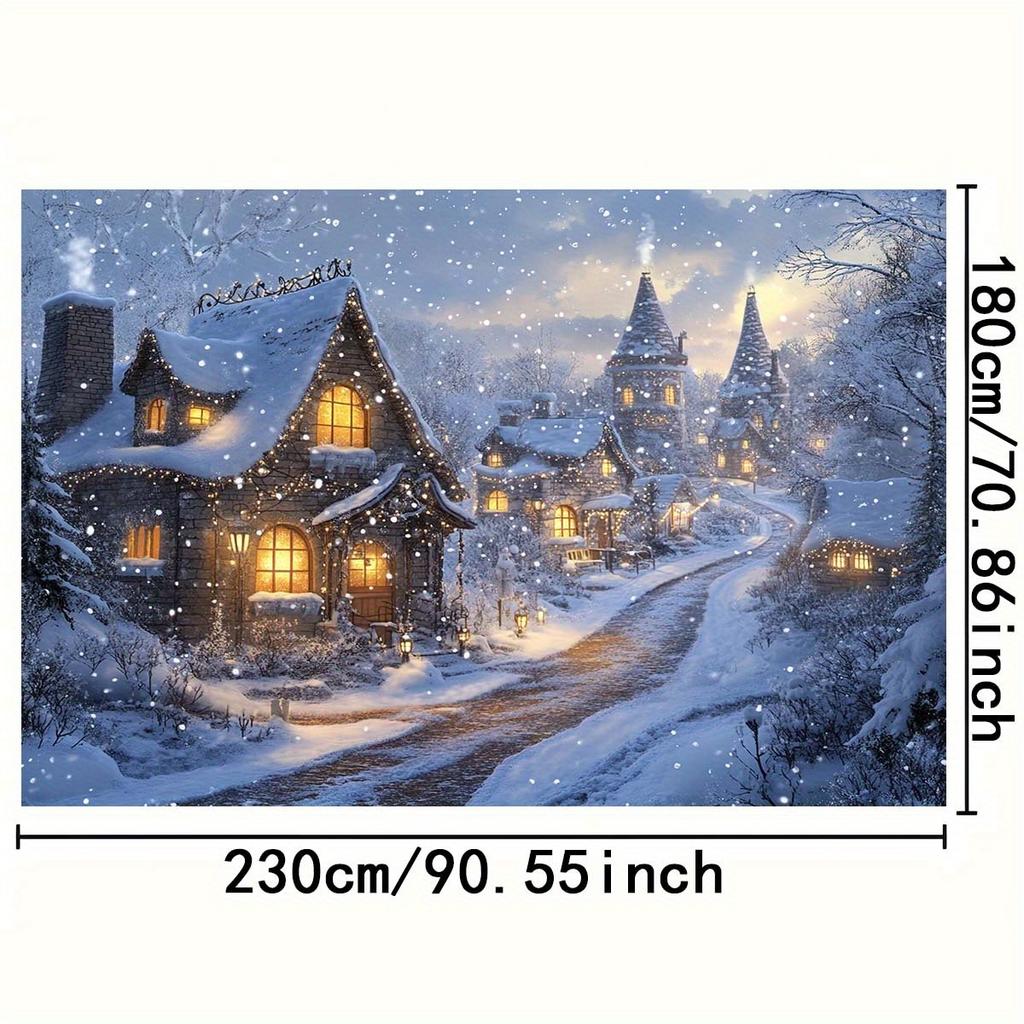1 piece Winter Wonderland Village Snow Scene Background - Comfortable Snowy Cottage Winter Wonderland Decoration
