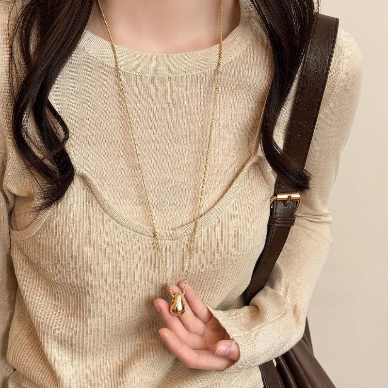 Silver Tone Metal Layered Necklaces Shiny Water Drop Pendant Lightweight Comfortable for Women Office Daily Wear