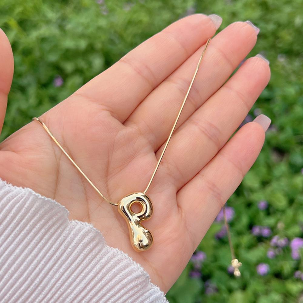 18K Gold Copper-Plated A-Z Balloon Bubble Alphabet Pendant Necklace, 2024 Stylish Glossy Design.