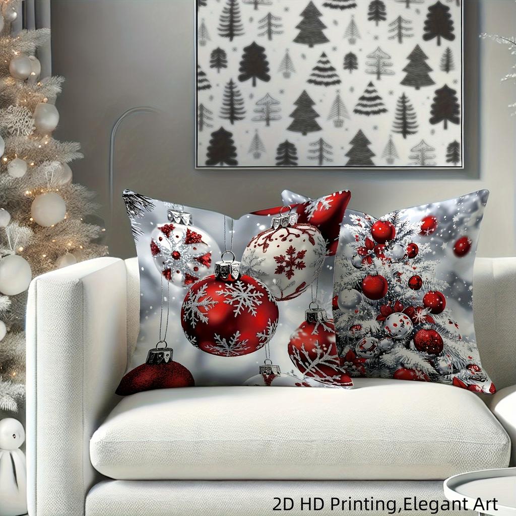 Festive Christmas Pillowcases: 2D HD Printed with Elegant Holiday Ornaments! Sofa Cushion Cover New Year Home Room Decoration