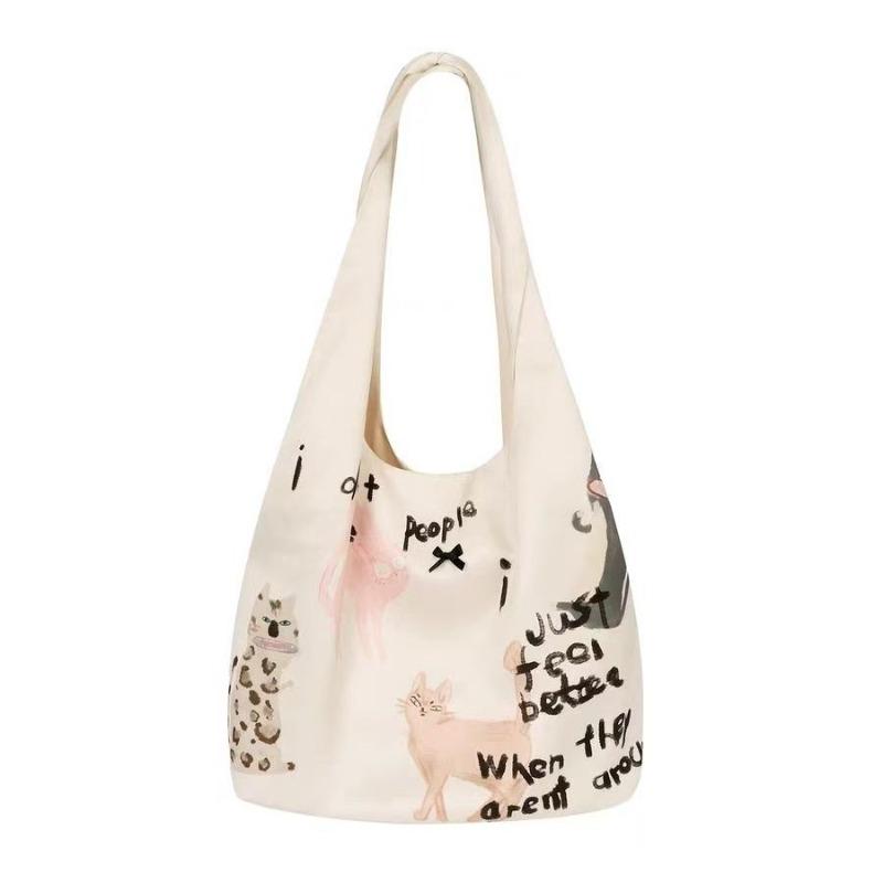 

New impatient cat printed canvas bag daily commuting large capacity shoulder tote bag