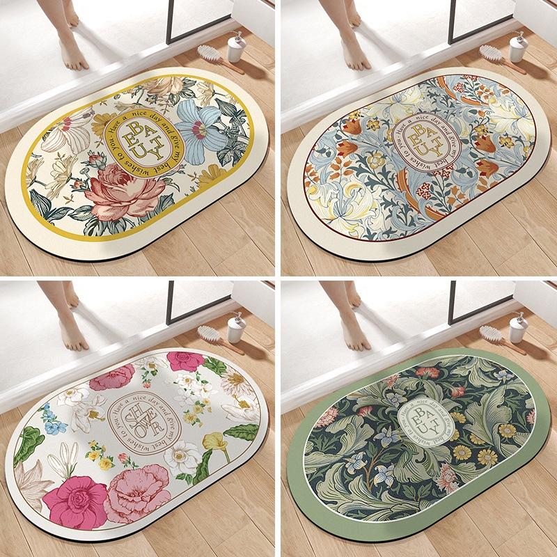 Rose Bathroom Door Non-slip Mat Diatom Mud Absorbent Soft Mat Toilet Toilet Carpet Quick-drying Mat