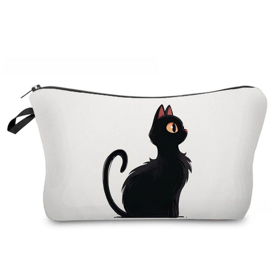 Women Black Cat Print Cosmetic Bag Toiletries Organize Travel Storage Case 6964 KTB