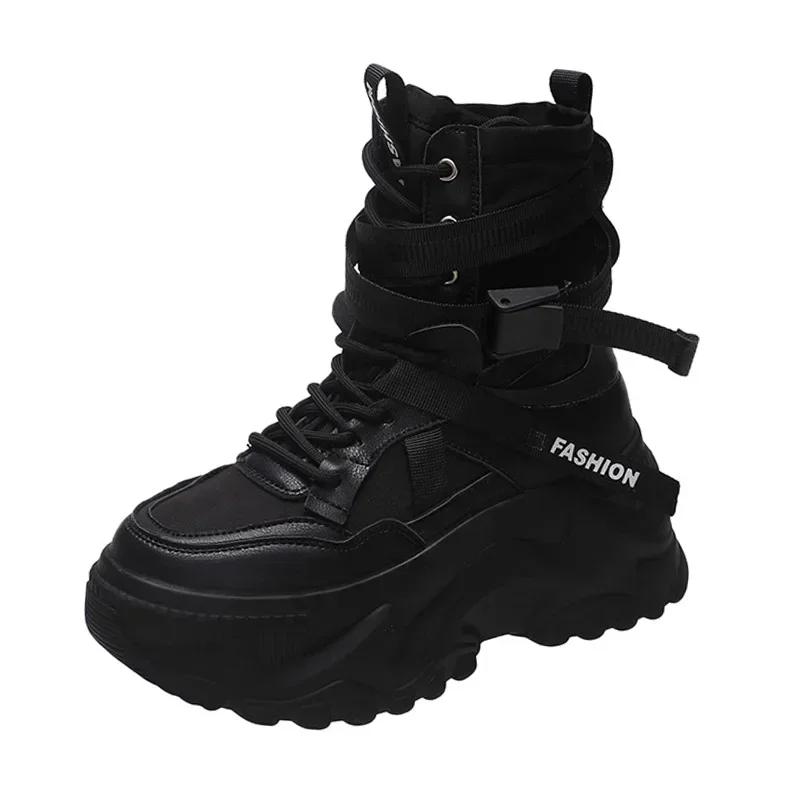 Fashion Luxury Platform Ankle Boots Women Chunky Thick Sole Lace Up Motorcycle Boots for Women Light Cozy Non-slip Shoes Botas De Mujer