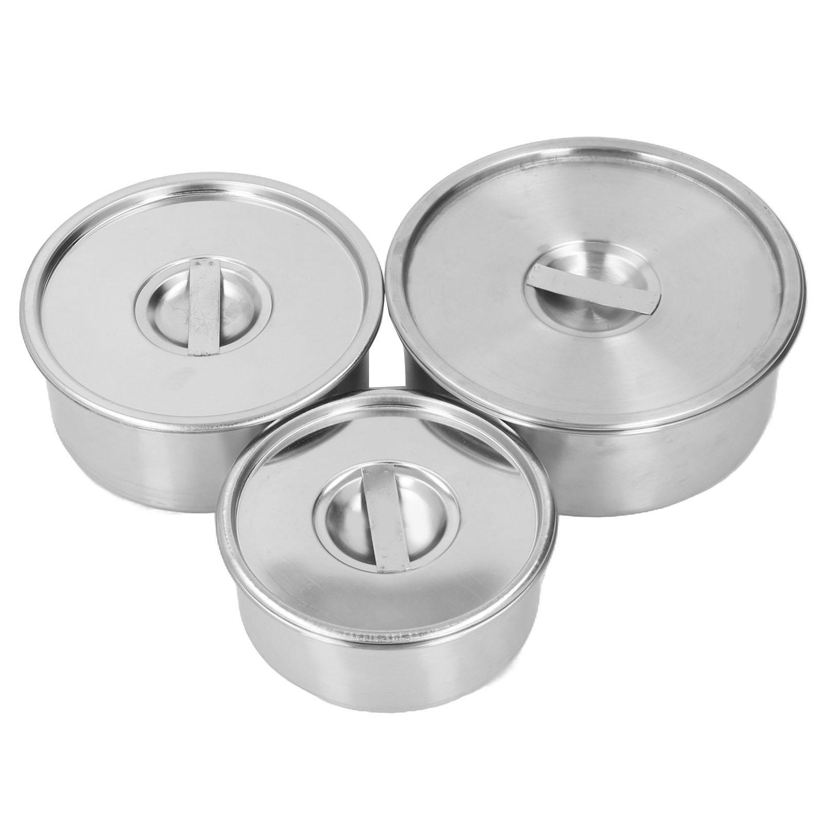 

Набор из 3 мисок из нержавеющей стали 304 Термостойкие Противоударные Металлические миски для смешивания Миски для яиц на пару с крышками для домашней подготовки и хранения продуктов