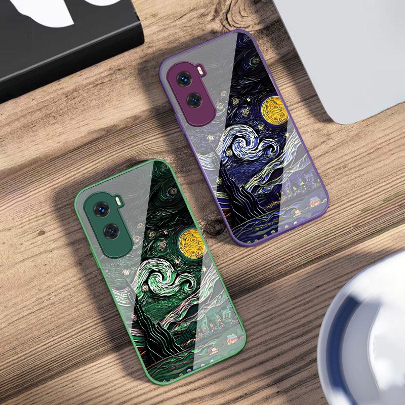Oil Painting Starry Sky For Honor 30 50 50SE 70 Pro 90 200 200Pro Magic 4 5 7 Lite X9c Smart X50i Plus X9 X30 Glass Phone Case