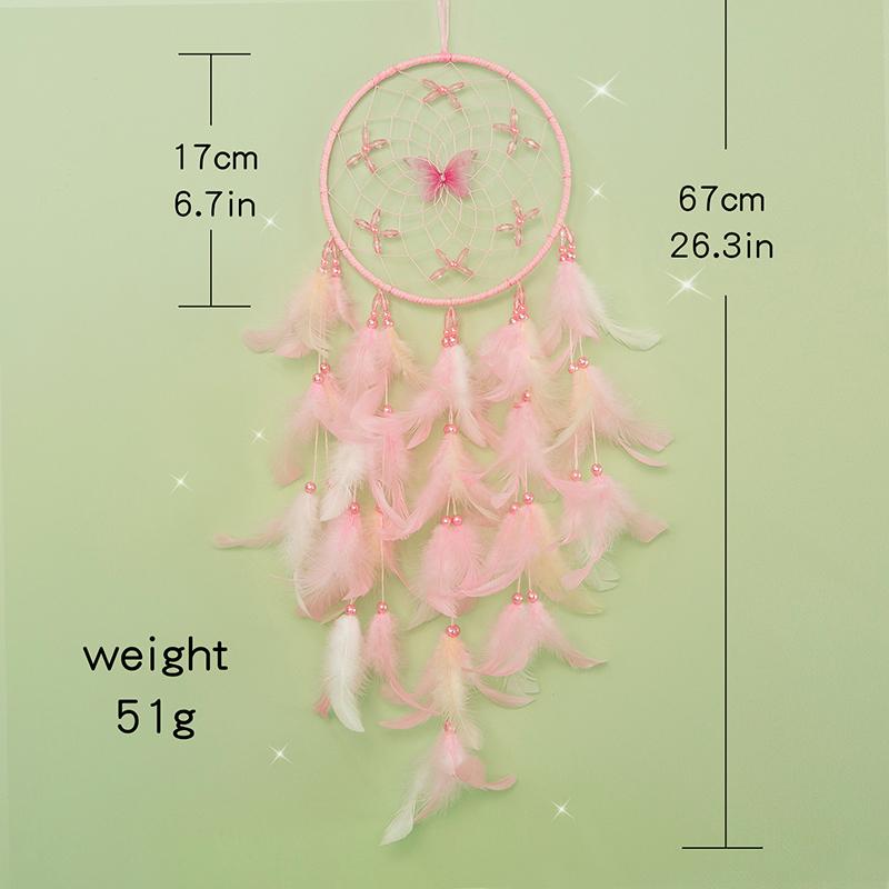 Łapacz Snów Elegancki Ręcznie Tkany Różowe Pióra Dzwonki Wiatrowe Wiszący na Ścianę Sypialnia Wiszące Ozdoby Urodzinowe Dekoracja Domu