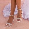Fashion Chunky Heel White Bridal Sandals Round Toe Open Toe Pearl Single Strap Plus Size Women Shoes Fashion Wedding High Heel