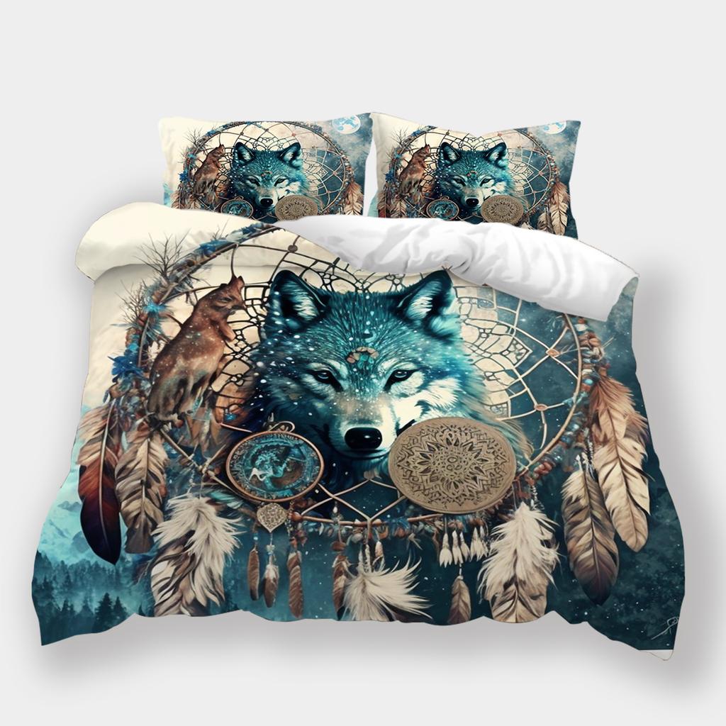 Conjunto de cama padrão lobo para casa Dreamcatcher Wolf Series Capa de cama Fronha Capa de edredom AU240 * 270 Decoração extra grande para casa