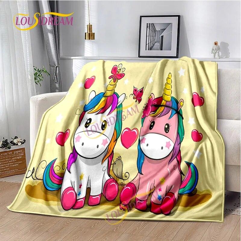 Einhorn-Cartoon, waschbare Decke, Nickerchendecke für Kinder, vier Jahreszeiten, Sofa, Bett, warme Decke, anpassbar, personalisiertes Geschenk.