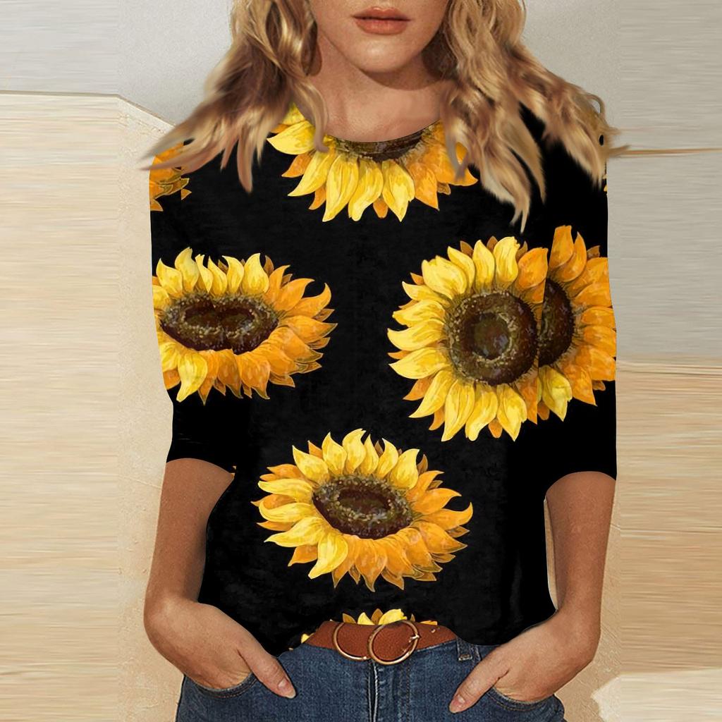 Tricouri casual de damă cu mâneci 3/4 Topuri cu gâtul O