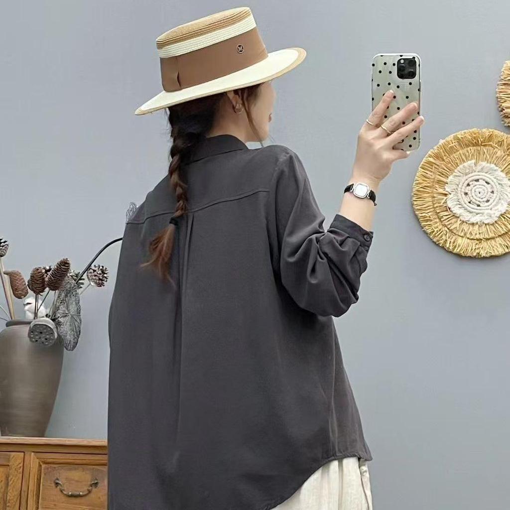 2025 Fall Collection: Korean-Style Embroidered Cotton Long Sleeve Casual Shirt