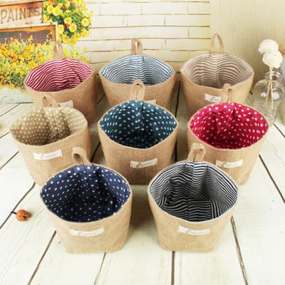 Storage Pouch Collapsible Lovely Mini Cotton Linen Storage Basket for Household