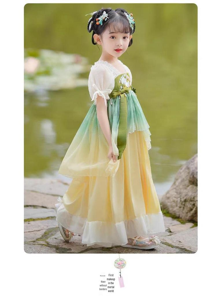 Girls' Summer Hanfu Ruqun Dress: New Chinese Style Princess Performance Costume