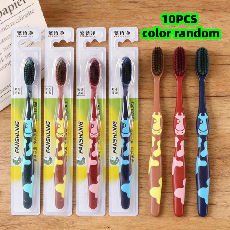 Pack of 10/30 Pieces with Random Colors, Cow-Shaped Toothbrushes for Deep Cleaning, Gentle on Gums, Non-Irritating, Suitable for Home Use