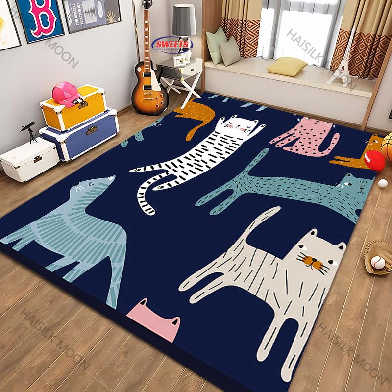 1pc Cat Splicing Pattern Washable Carpet, Abstract Style Indoor Mat, with Anti Slip Backing, LivingRoom, Bedroom, Home Decor Rug