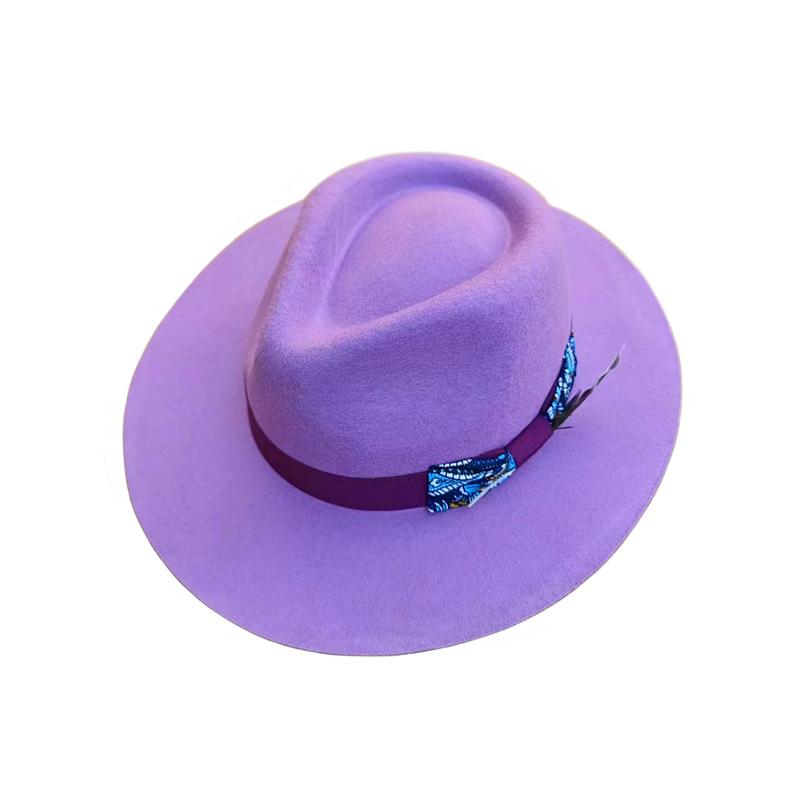 Fashion Pure Wool Top Hat British Style Felt Hat Bow Webbing Feather Decorative Felt Hat