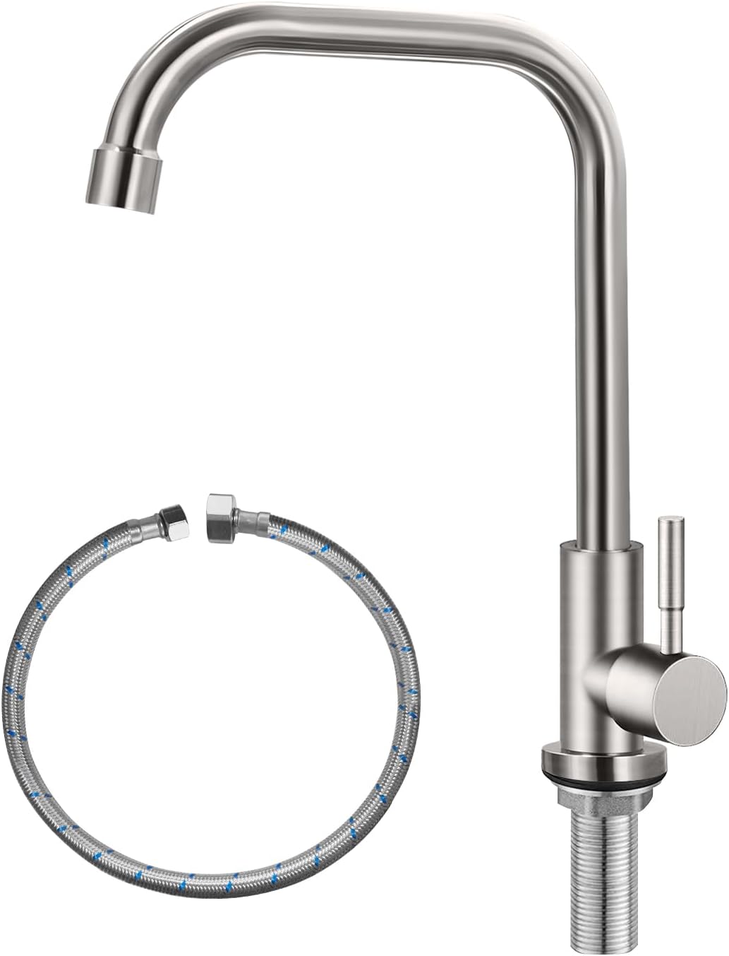 Deck Mounted 360 Degree Rotating Handle Tap 304 Stainless Steel Kitchen Sink Faucet (as the picture,Stainless Steel)