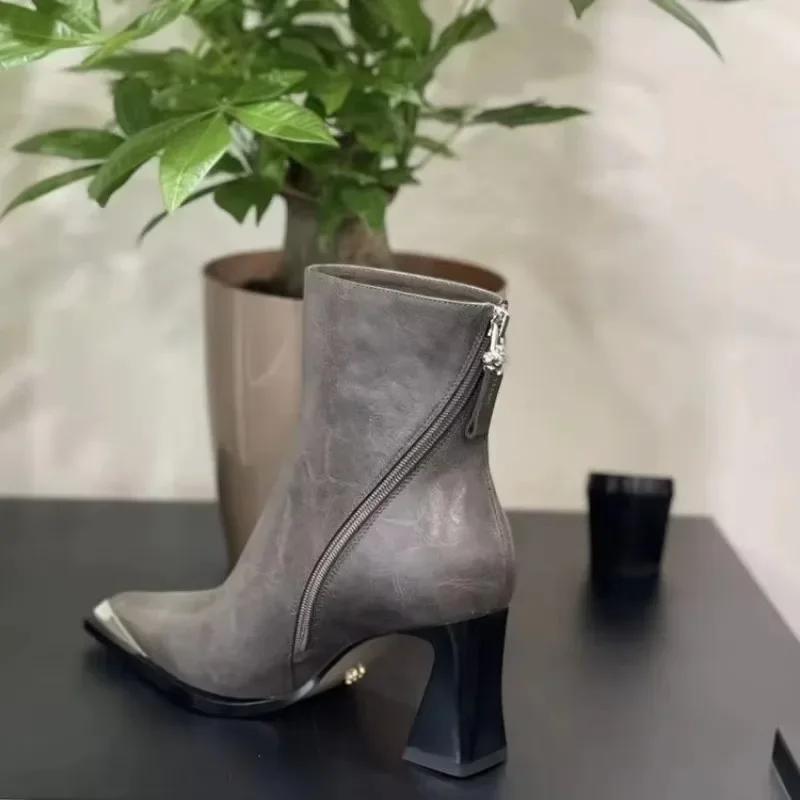 2026 New Women Shoes Winter Women's Ankle Boots Sexy Pointed High Heel Boots Fashion Zip Hoof Heel Shoes Lady Dress Party Pumps