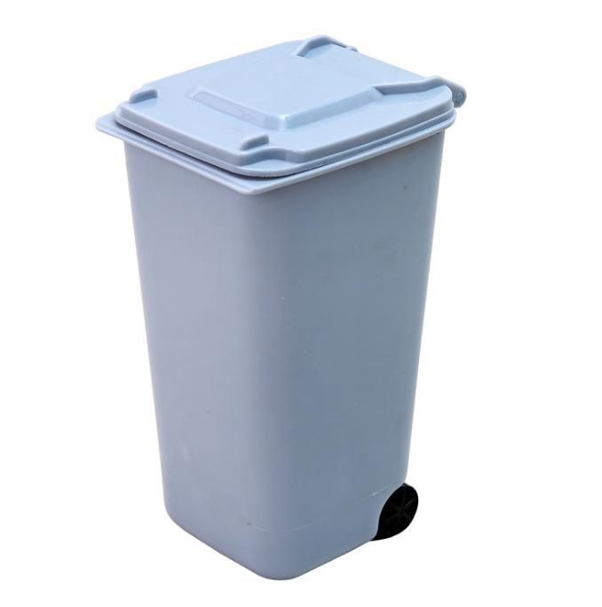 Mini Plastic Desktop Trash Can  Pen Holder with Flip-Top Lid 10*8*15.5cm синий