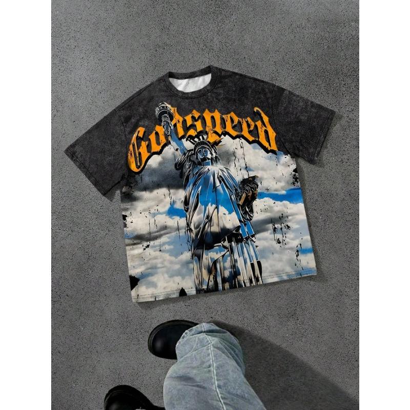 features a casual fashionable soft and breathable 3D angel pattern print T-shirt S