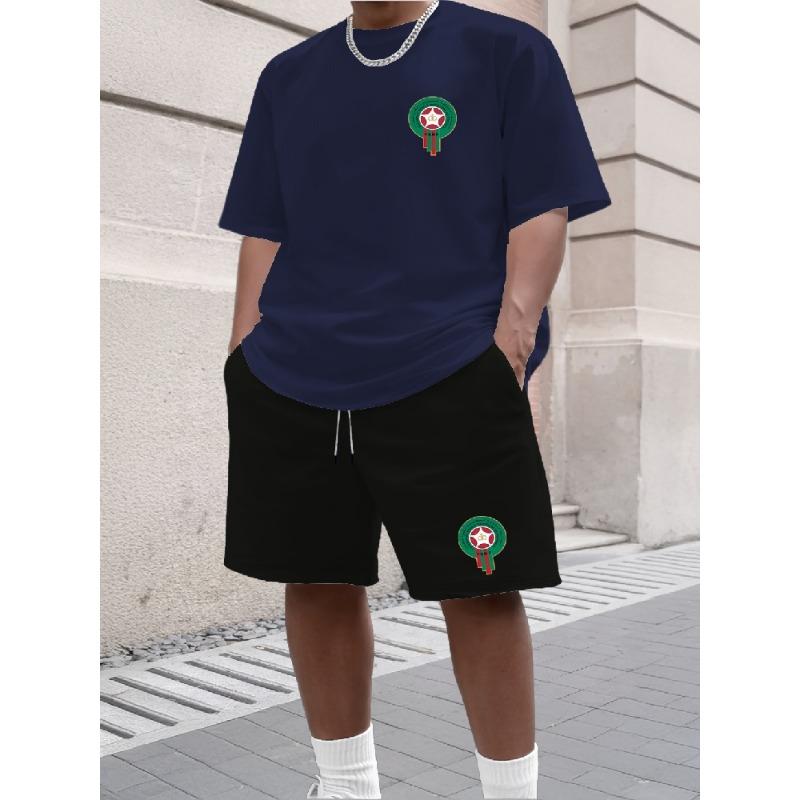 Youth Men's Fashionable Casual Sports Two-Piece Set Print Summer Short-Sleeved T-Shirt And Shorts Ensemble